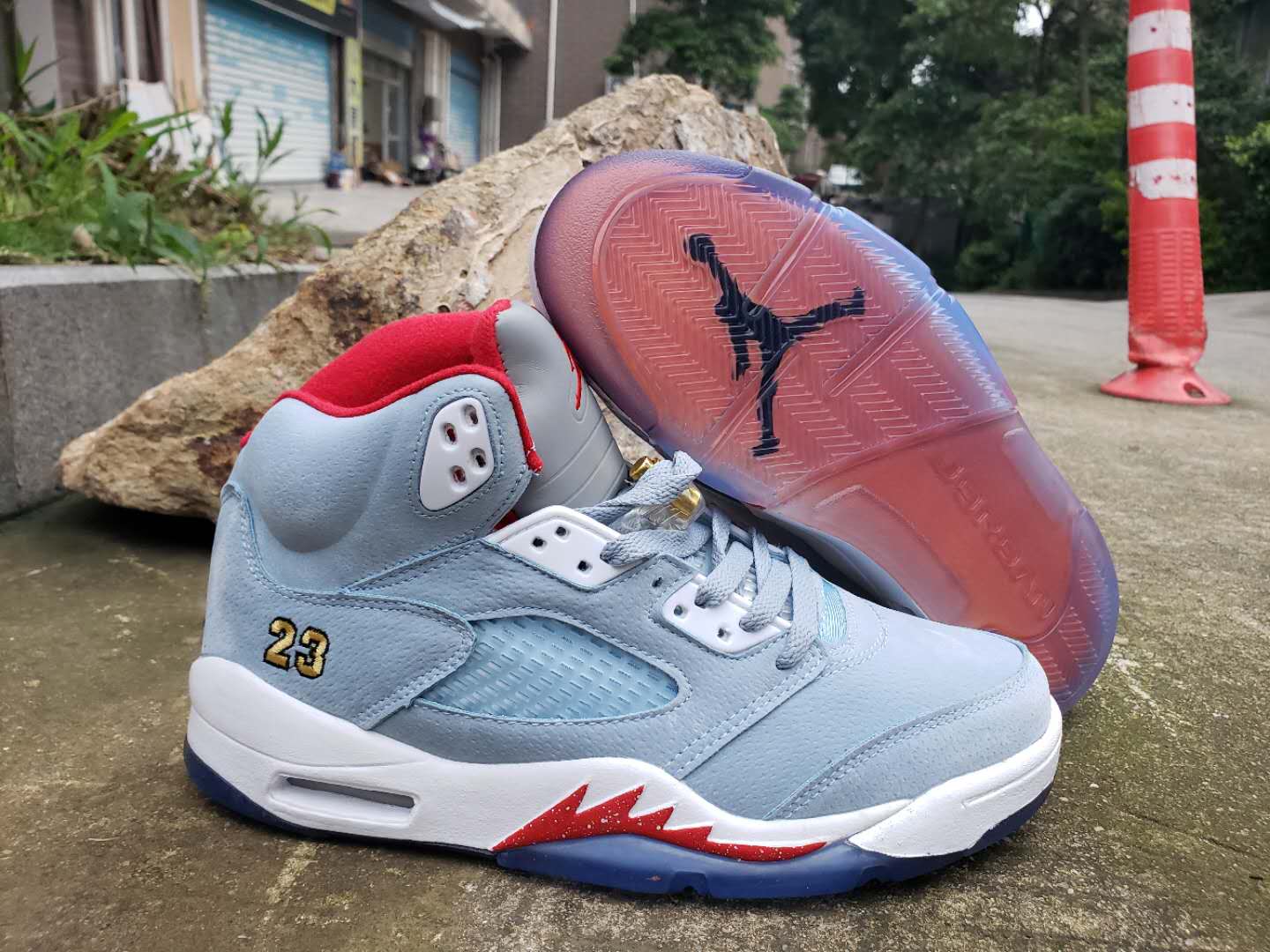 2019 Air Jordan 5 Ice Blue White Red Shoes